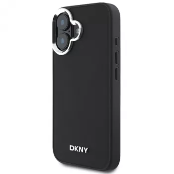 DKNY DKHMP16SPSCMCLK Cietais maciņš Apple iPhone 16 6,1 collas Melns Vienkāršs Sudraba logotips MagSafe