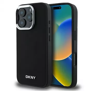 DKNY DKHMP16LPSCMCLK Cietais vāciņš iPhone 16 Pro 6,3 collu Melns Vienkāršs Sudraba Logotips MagSafe