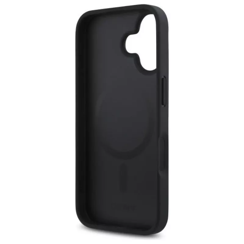 DKNY DKHMP16SPSHRPSK iPhone 16 6.1 cietais vāciņš melns Repeat Pattern Stack Logo MagSafe