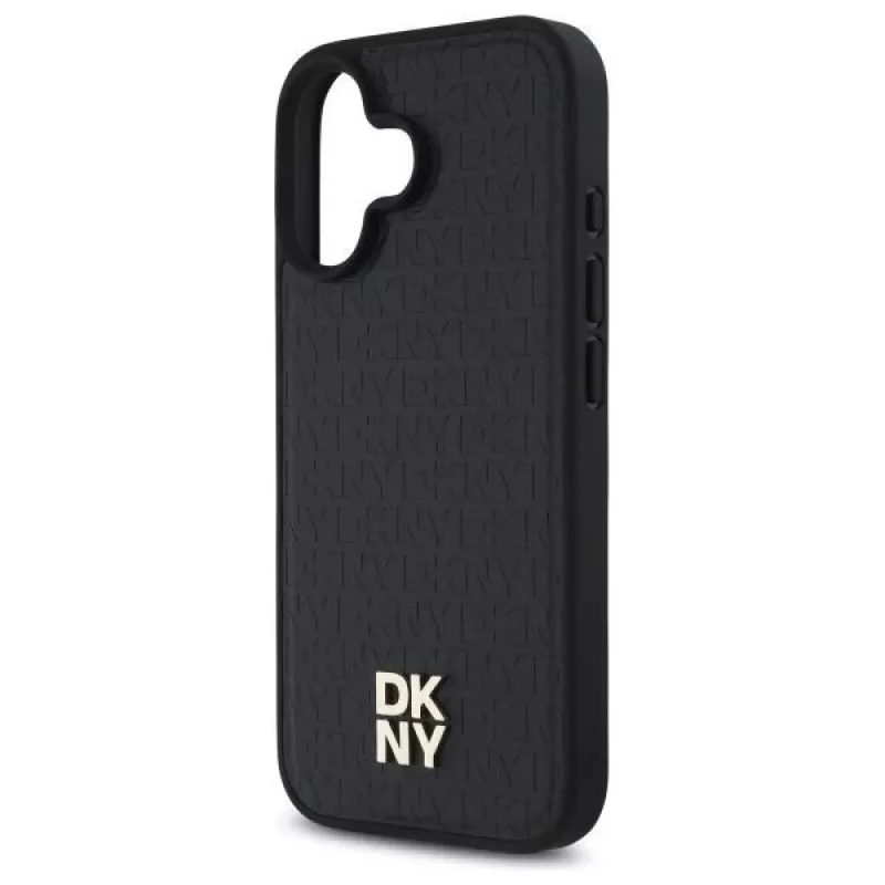 DKNY DKHMP16SPSHRPSK iPhone 16 6.1 cietais vāciņš melns Repeat Pattern Stack Logo MagSafe