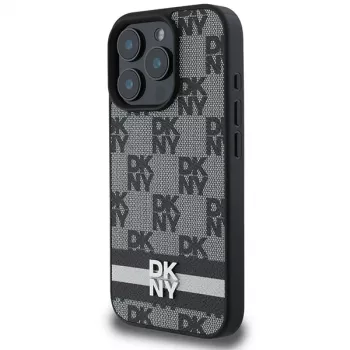 DKNY DKHCP16XPCPTSSK Cietais maciņš iPhone 16 Pro Max 6,9 collas Melns Rūtains raksts un drukātas svītras