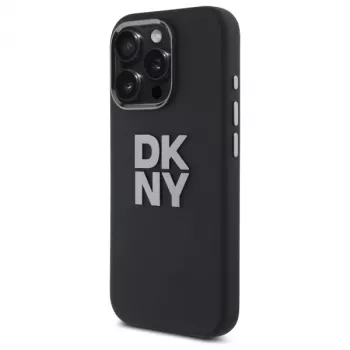 DKNY DKHCP16XSMCBSK iPhone 16 Pro Max 6,9 collu cietais vāciņš no šķidrā silikona ar metāla logotipu - Melns
