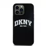 DKNY DKHMP16LSNYACH Cietais vāciņš Apple iPhone 16 Pro 6.3 collu silikona melns ar baltu drukātu logotipu MagSafe