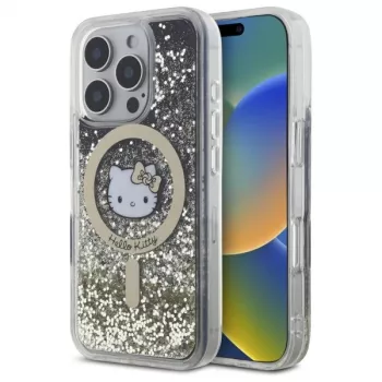 Hello Kitty HKHMP16XLGDIK iPhone 16 Pro Max 6.9 Black Gold Hardcase Liquid Glitter Fever MagSafe
