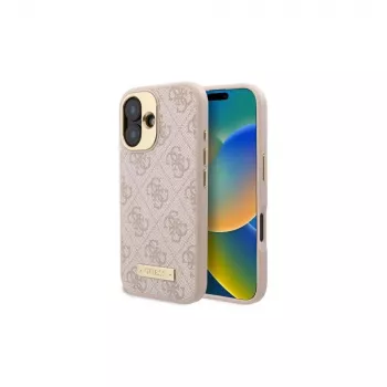 Guess GUHMP16SU4GPRP iPhone 16 6,1 collu rozā cietais vāciņš ar 4G logotipa plāksni un MagSafe