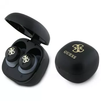 Guess GUTWSJ144ESK True Wireless Stereo Bluetooth austiņas ar uzlādes futrāli, melna ar iridiscējošu 4G drukātu logotipu