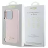 Guess GUHCP16LSMBSLP iPhone 16 Pro 6.3 collu rozā silikona cietais vāciņš ar Script metāla logotipu un rāmi