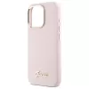 Guess GUHCP16LSMBSLP iPhone 16 Pro 6.3 collu rozā silikona cietais vāciņš ar Script metāla logotipu un rāmi