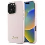 Guess GUHCP16LSMBSLP iPhone 16 Pro 6.3 collu rozā silikona cietais vāciņš ar Script metāla logotipu un rāmi