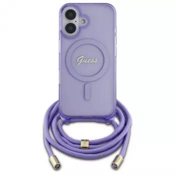Guess GUHMP16SHCTSGNSU iPhone 16 6,1 collas Purple Hardcase Crossbody Cord Script MagSafe