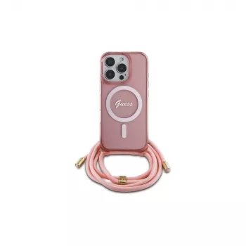 Guess GUHMP16XHCTSGNSP iPhone 16 Pro Max 6,9 collu rozā cietais maciņš Crossbody Cord Script MagSafe