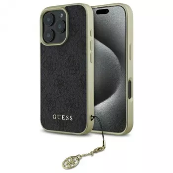 Guess GUHCP16LGF4GGR iPhone 16 Pro 6,3 collas Melns Cietais vāciņš 4G Charms kolekcija