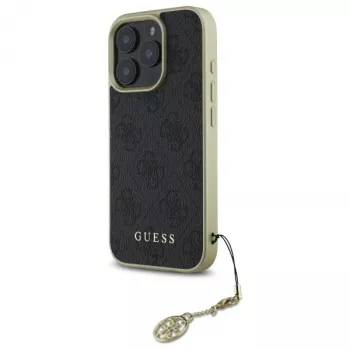 Guess GUHCP16LGF4GGR iPhone 16 Pro 6,3 collas Melns Cietais vāciņš 4G Charms kolekcija