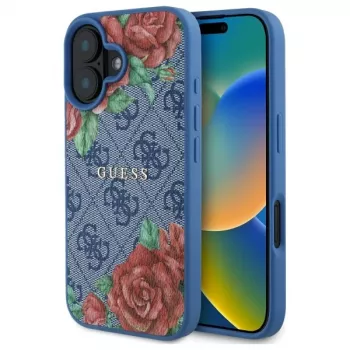 Guess GUHMP16SP4ROPEMCB iPhone 16 6,1 collu zils cietais vāciņš 4G Flowers Print MagSafe