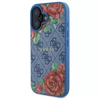 Guess GUHMP16SP4ROPEMCB iPhone 16 6,1 collu zils cietais vāciņš 4G Flowers Print MagSafe
