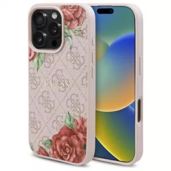 Guess GUHMP16LP4ROPEMCP Cietais maciņš iPhone 16 Pro 6,3 collas Rozā 4G Flowers Print MagSafe