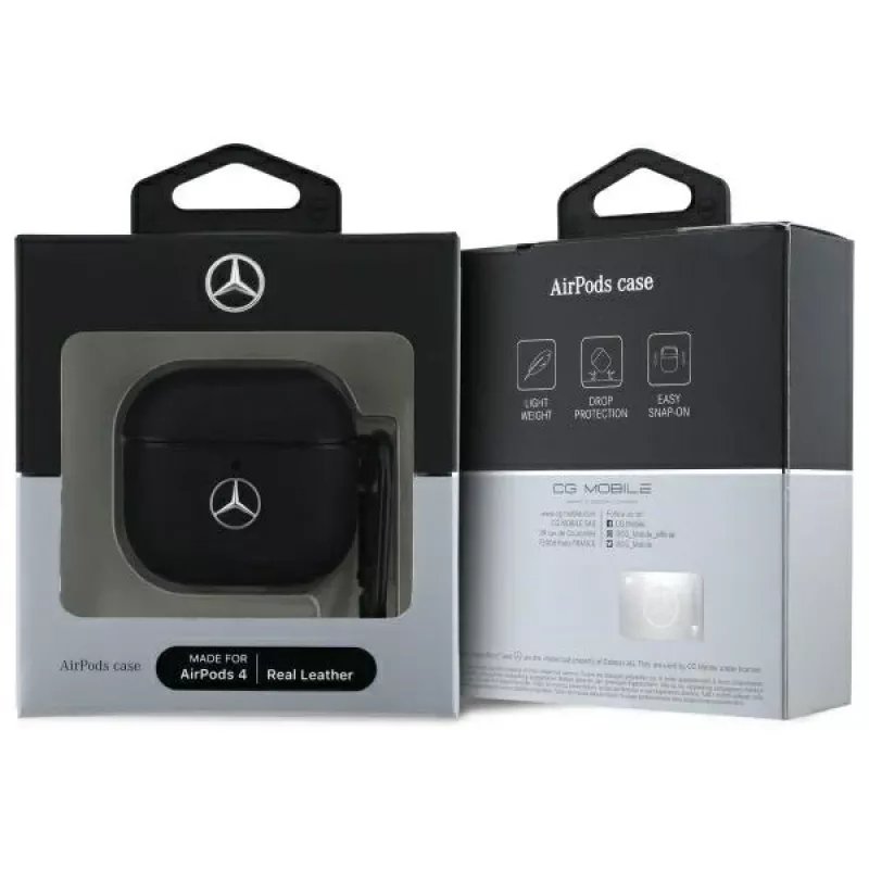 Mercedes-Benz MEA4CSLBK AirPods 4 vāciņš melns āda metāla logo