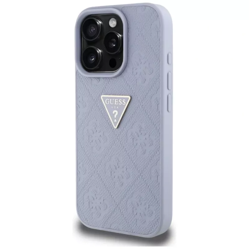 Guess Hot Stamp 4G Pattern Triangle Metal Logo Case iPhone 16 Pro Max (Purple)