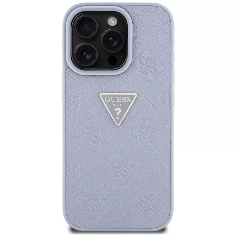 Guess Hot Stamp 4G Pattern Triangle Metal Logo Case iPhone 16 Pro Max (Purple)