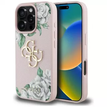Guess Grained Roses Big 4G Logo Case iPhone 16 Pro Max - Rozā