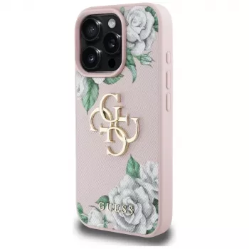 Guess Grained Roses Big 4G Logo Case iPhone 16 Pro Max - Rozā