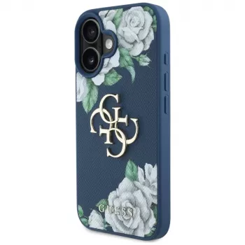 Guess Grained Roses Big 4G Logo Maciņš Apple iPhone 16 - Zils
