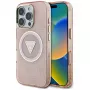 Guess IML Metal Glitter 4G Circle Triangle MagSafe Maciņš Apple iPhone 16 Pro Max (Rozā)