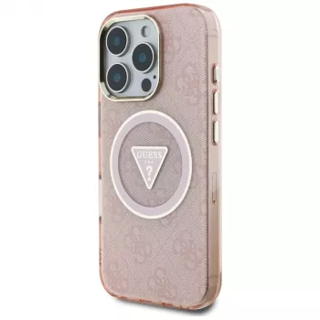 Guess IML Metal Glitter 4G Circle Triangle MagSafe Maciņš Apple iPhone 16 Pro Max (Rozā)