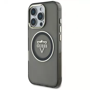 Guess IML Metal Mountain Logo MagSafe Maciņš iPhone 16 Pro Max (Melns)