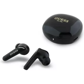 Guess Flat Classic Logo Electroplated TWS Earbuds ar uzlādes futrāli (Melns)