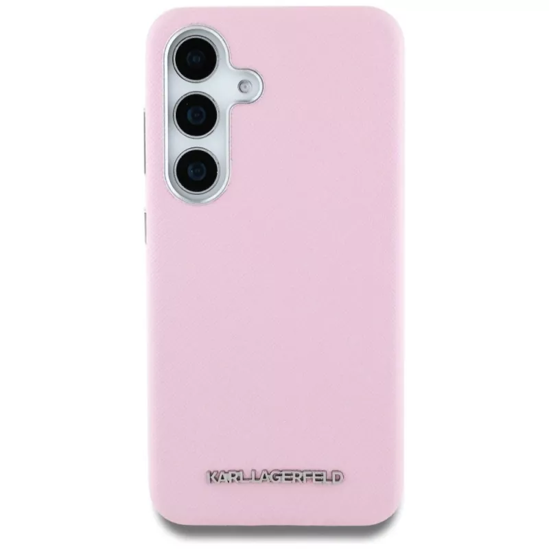 Karl Lagerfeld Saffiano FullWrapped Elongated Metal Logo MagSafe Case for Samsung Galaxy S25 Pink