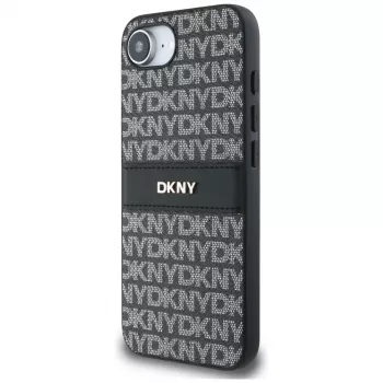 DKNY Repeat Texture Pattern with Tonal Stripe Phone Case for iPhone 16e / 17e, Black