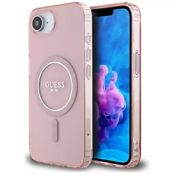 Guess IML Glitter Circle MagSafe Maciņš iPhone 16e (Rozā)