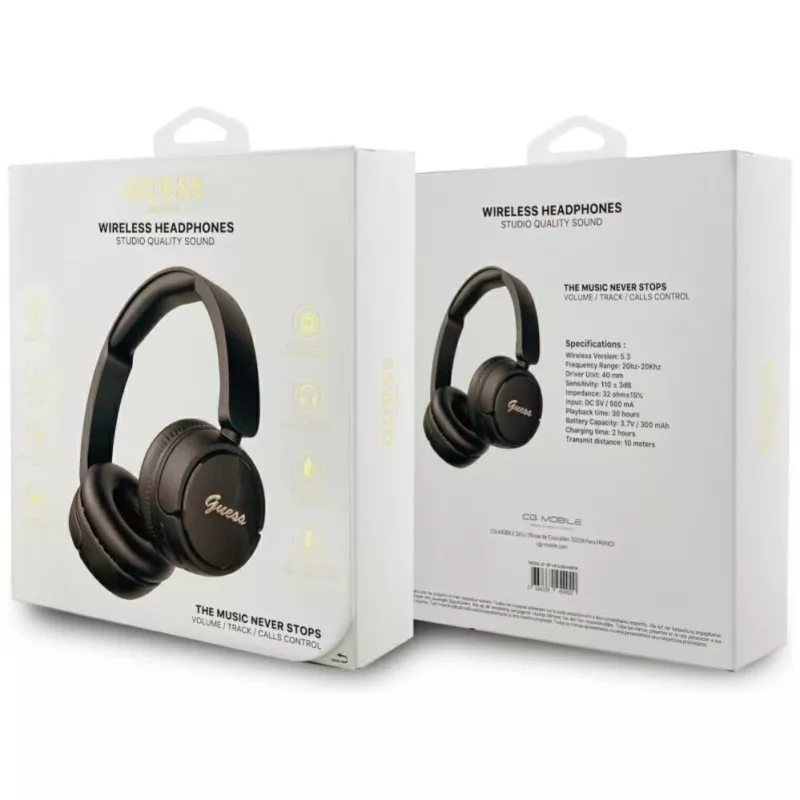 Guess Metal Logo Script Wireless Bluetooth 5.3 Over-Ear Headphones, Black