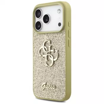 Guess Fixed Glitter Big 4G aizmugures vāciņš Apple iPhone 17 Pro, zelts