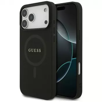 Guess Saffiano Classic Logo MacSafe Macītis iPhone 17 Pro Max Melns