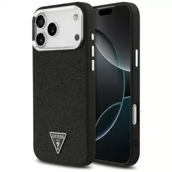 Guess Glitter Triangle Logo MagSafe Case for iPhone 17 Pro Max Black