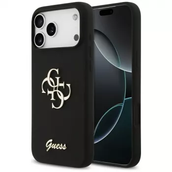 Guess Silicone Big 4G Script Case iPhone 17 Pro Max, Melns