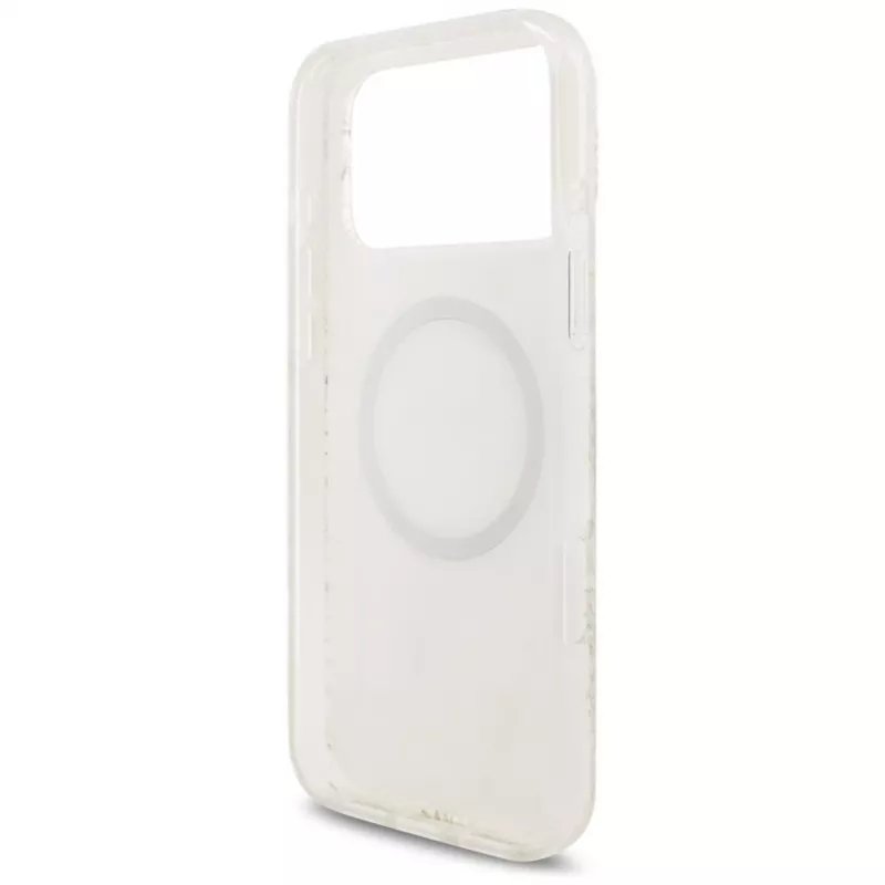 Guess IML Flowers Electro Pearl Strap MagSafe Case for iPhone 17 Pro Max White