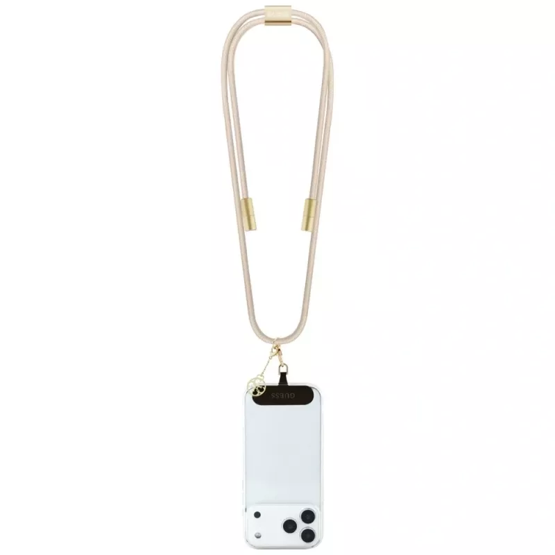 Guess Crossbody Strap 4G Charm - Universāla telefona siksna / USB-C uz USB-C kabelis 1,5m (Bēšs)
