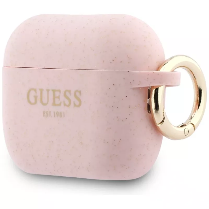 Guess silikona spīdumu gredzena maciņš AirPods Pro 3, rozā