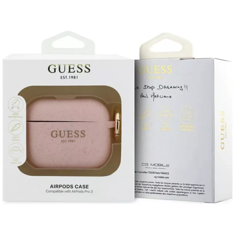 Guess silikona spīdumu gredzena maciņš AirPods Pro 3, rozā