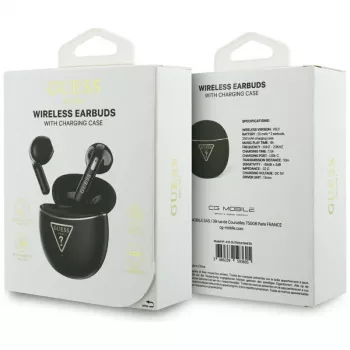 Guess Gold Line Triangle TWS Bluetooth austiņas ar uzlādes futrāli (Melna)