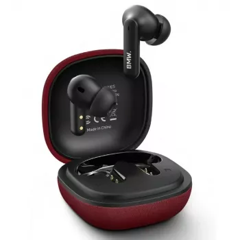 BMW Bluetooth TWS Earbuds Leather Metal Logo ENC Red