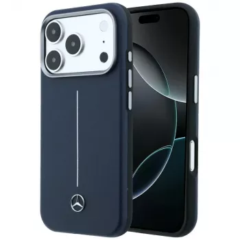 Mercedes Leather Semi Wrap Iconic Line MagSafe Case for iPhone 17 Pro Navy