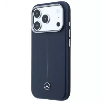 Mercedes Leather Semi Wrap Iconic Line MagSafe Case for iPhone 17 Pro Navy