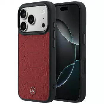 Mercedes Leather Mesh with Bow Line MacSafe Macītis iPhone 17 Pro Max Sarkanā Krāsā