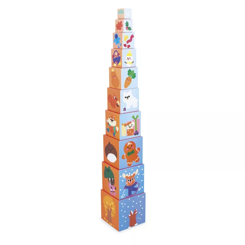 Janod Stacking Pyramid Tower 10 Cubes 4 Seasons 12m+