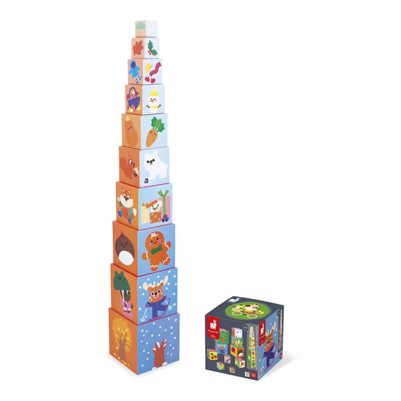 Janod Stacking Pyramid Tower 10 Cubes 4 Seasons 12m+