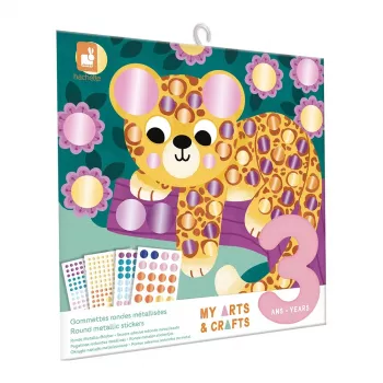 Janod My Arts & Crafts 3+ Radošais uzlīmju mākslas komplekts ar metāliskiem apaļiem uzlīmēm